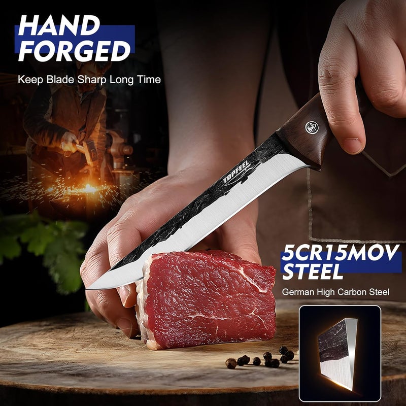 TopFeel 4PCS Hand Forged Butcher Knife Set - Slicing Knife,Boning Knife, Dividing Knives,Skinning Butcher Knives,High Carbon Steel Meat Cutting cleaver for Home Kitchen & Outdoor - Image 4